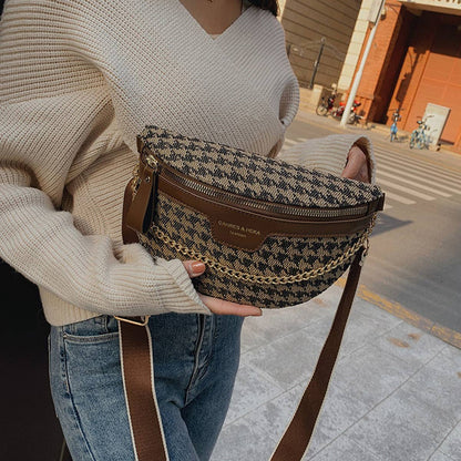 LEOPARD PRINT BLACK CHAIN STRAP FANNY BELT BAG_CWAB0923