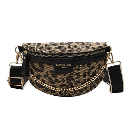LEOPARD PRINT BLACK CHAIN STRAP FANNY BELT BAG_CWAB0923