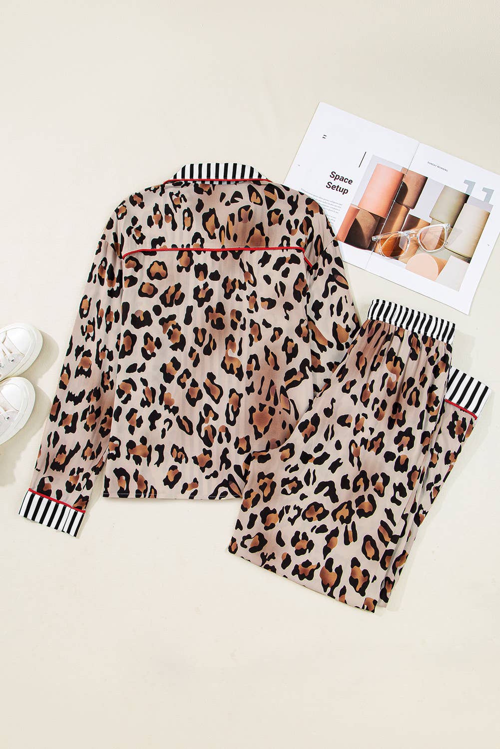 Leopard Striped Edge Shirt and Pants Pajama Set