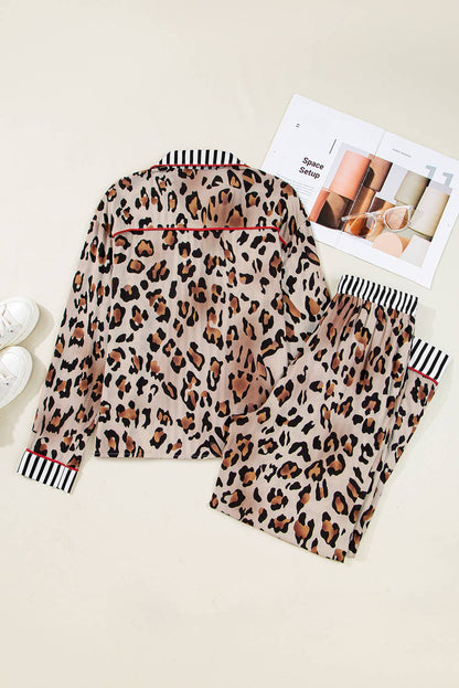 Leopard Striped Edge Shirt and Pants Pajama Set