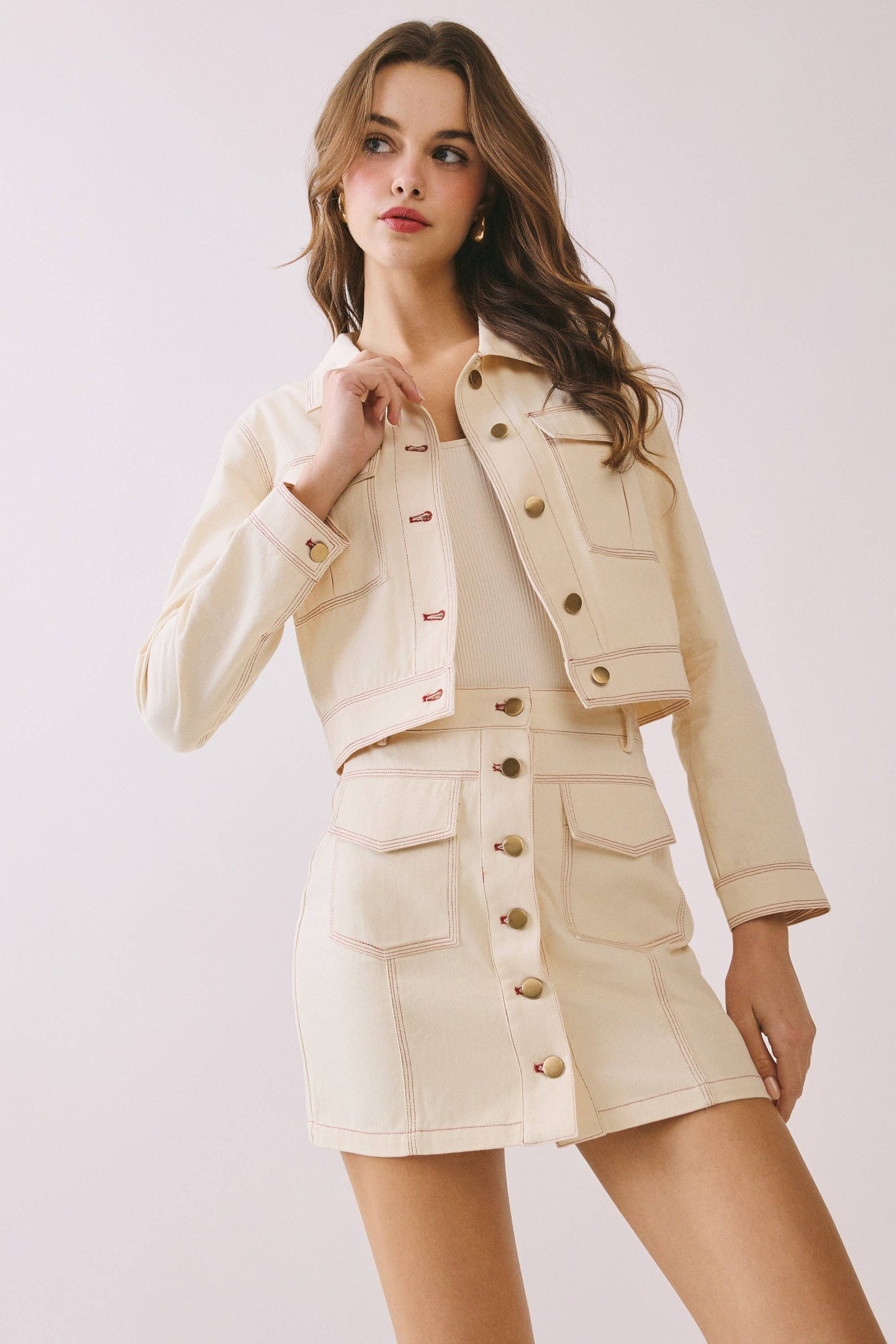 Contrast Stitching Detail High Waisted Mini Skirt