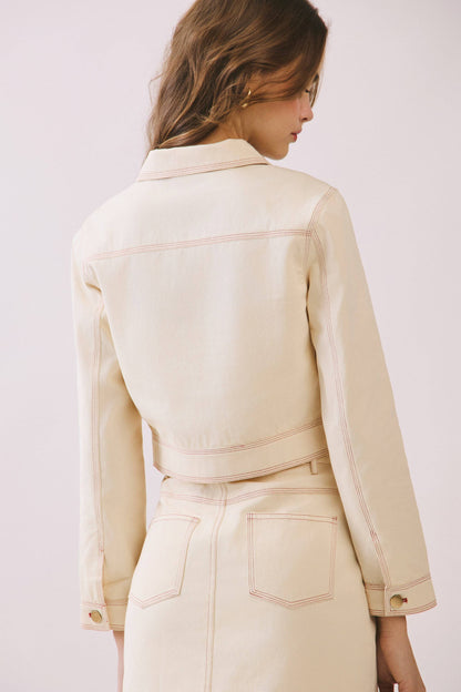 Contrast Stitching Detail Cropped Jacket