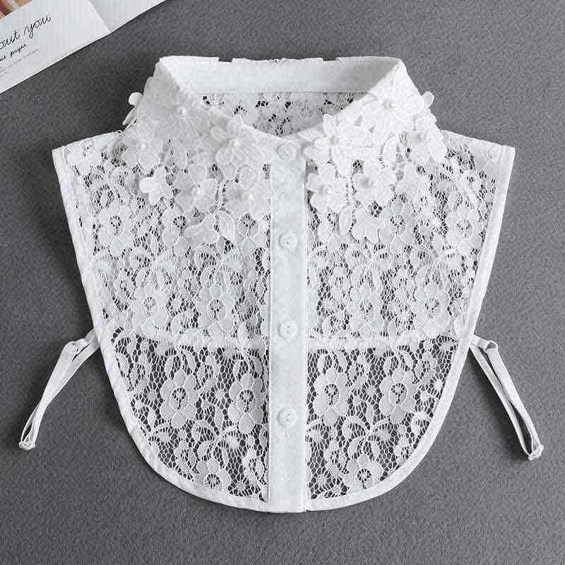 Detachable White Beaded Shirt Collar