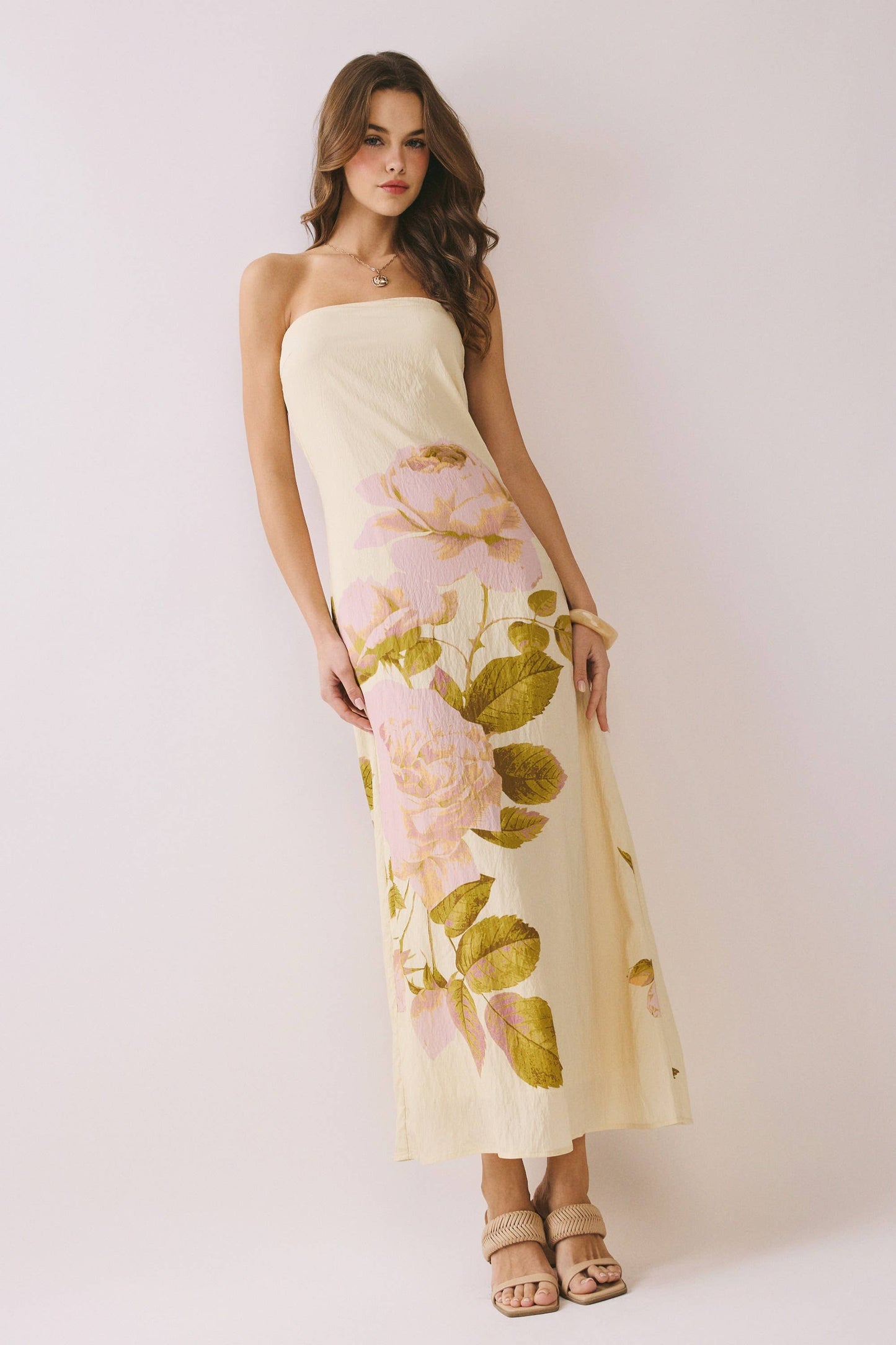 Bold Oversized Floral Print Strapless Maxi Dress