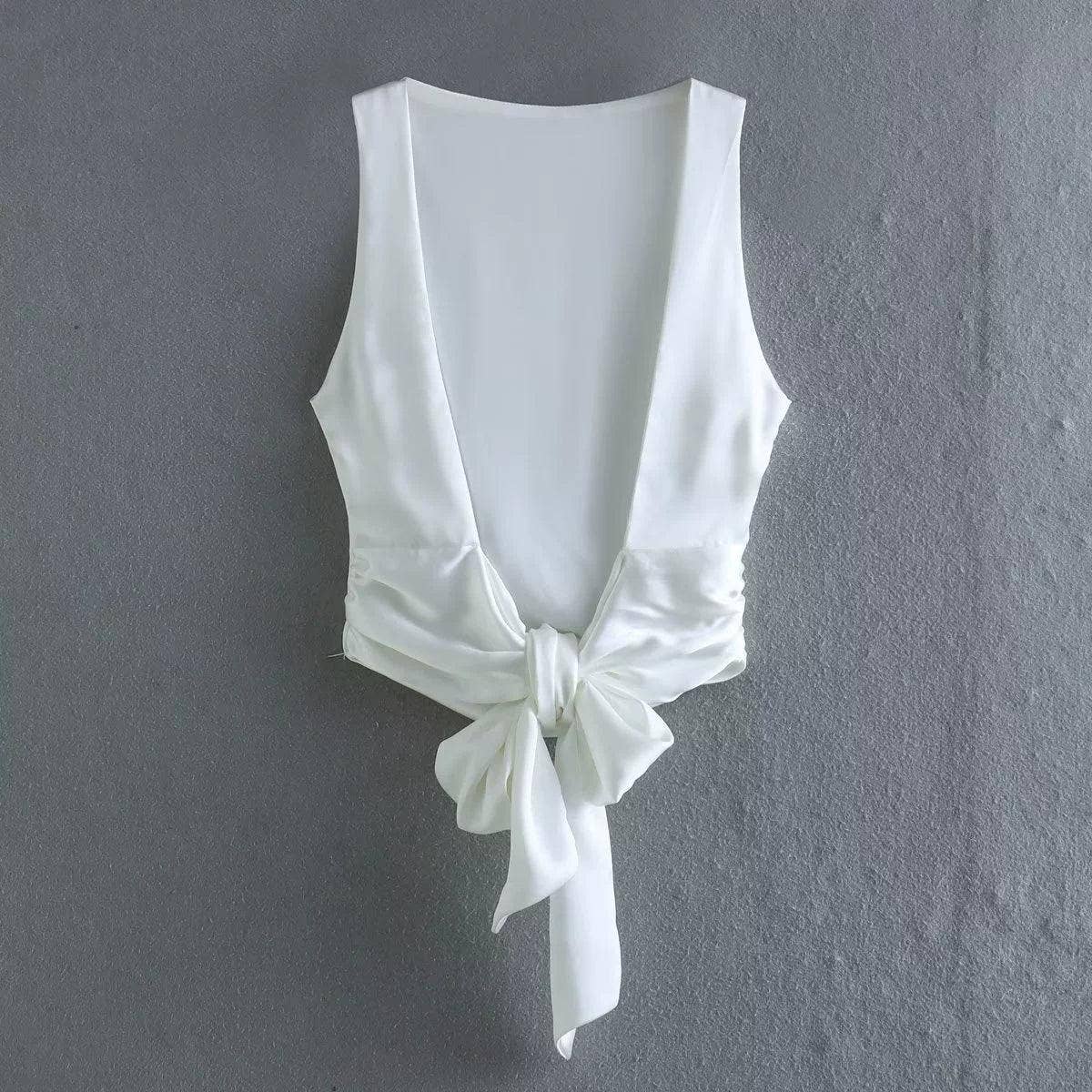 Ladies Solid Color Stain Tie Back Crop Top 2650T