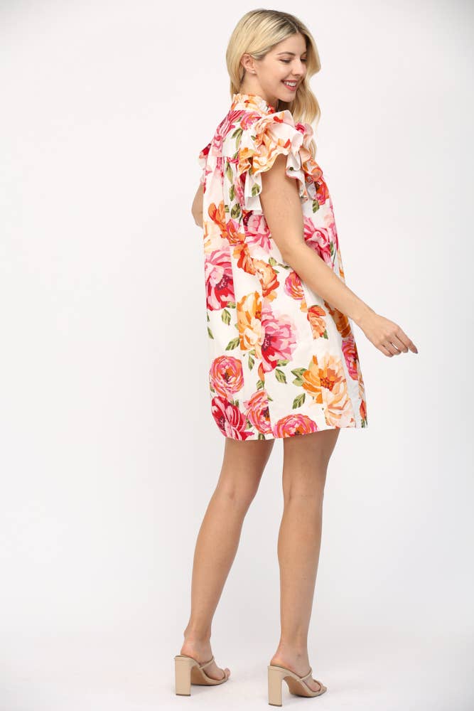 PINTUCK DETAILED RUFFLE SLEEVE MINI DRESS