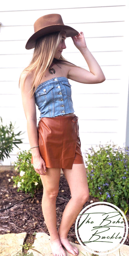 Washed Denim Corset Tube Top Sweet Sleeveless Top