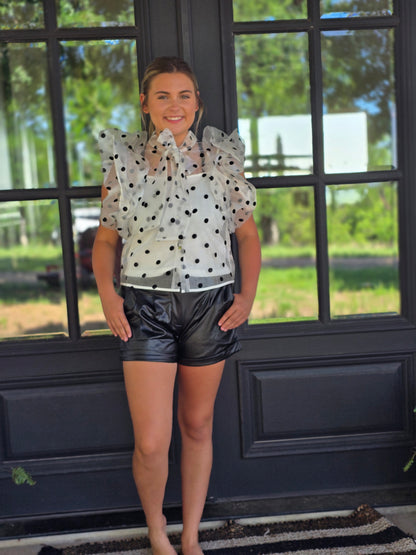 Bow tie black and white polka dot top