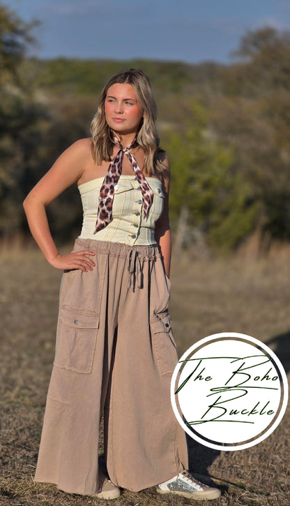 IP5495 Mineral Washed Wide Leg Cargo Pants