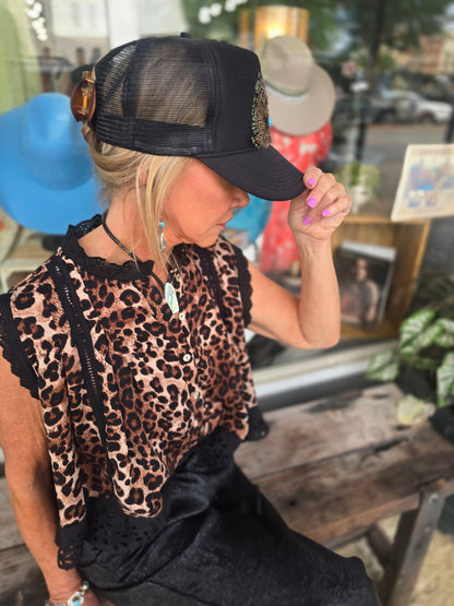 Leopard and eyelet blouse