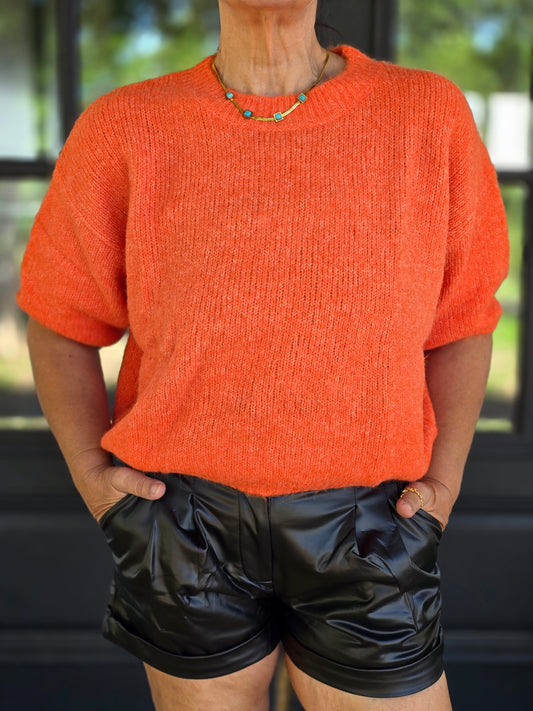 Short Sleeve Orange Sweater