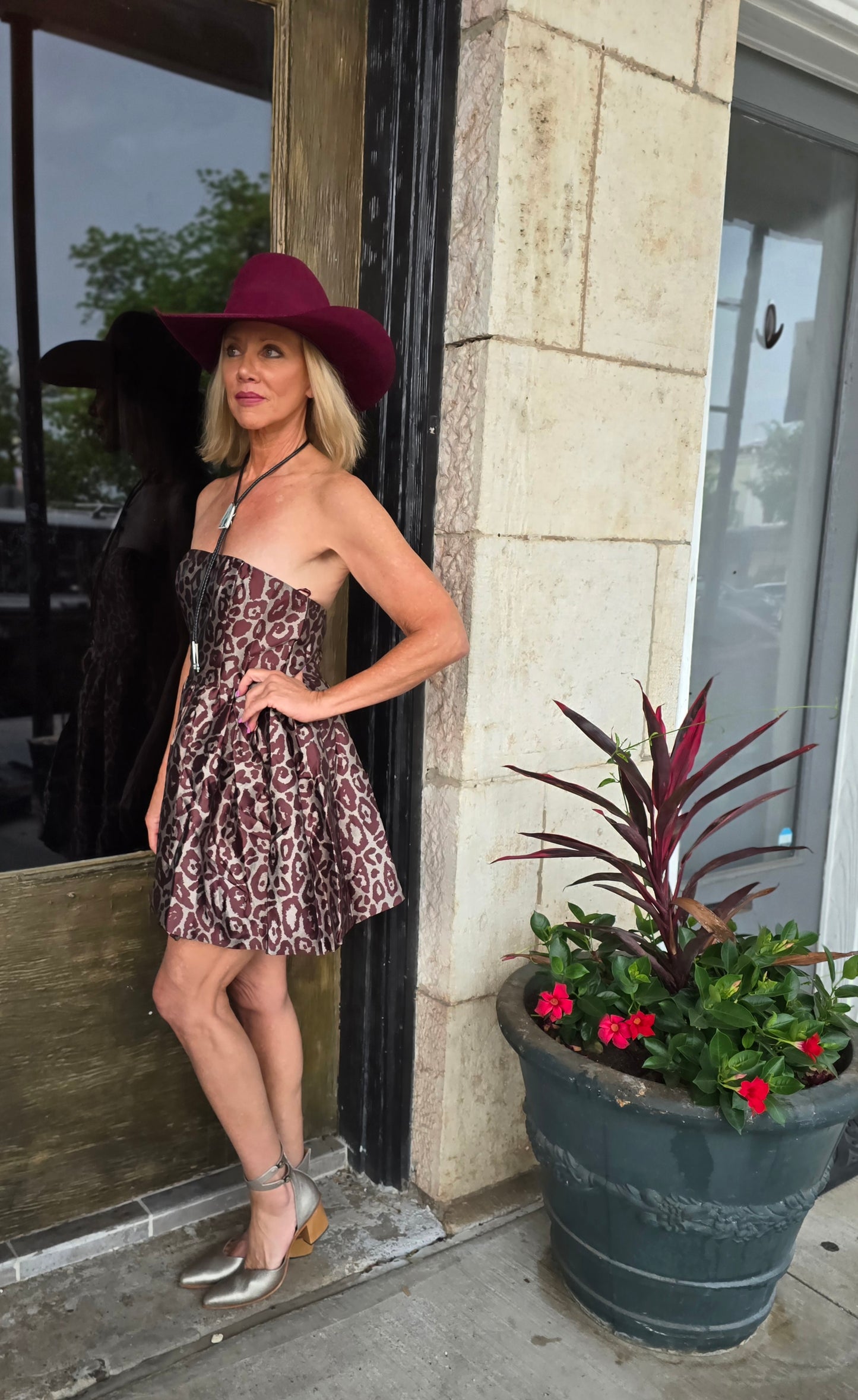Maroon leopard mini bubble dress