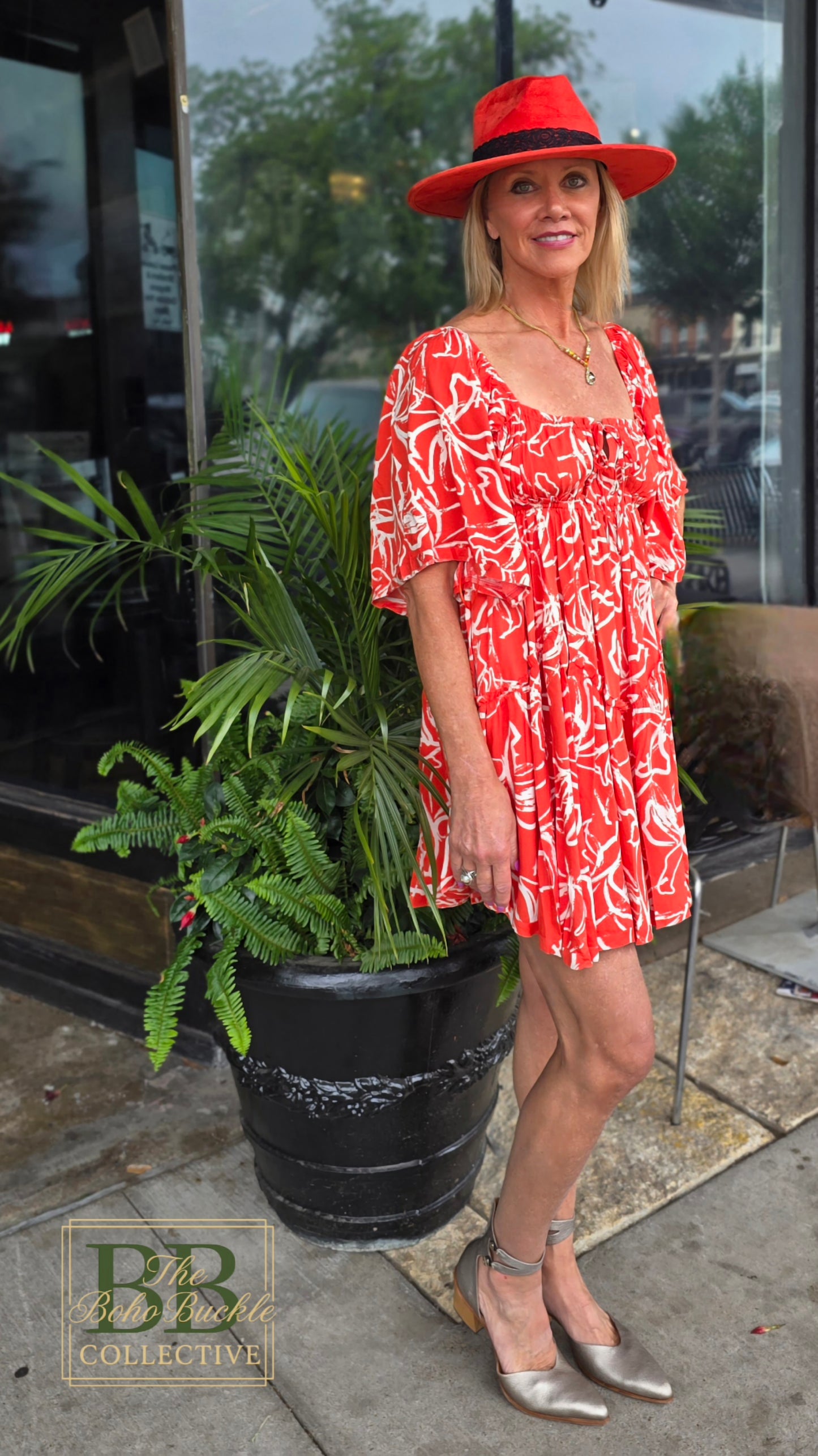 Red floral dress