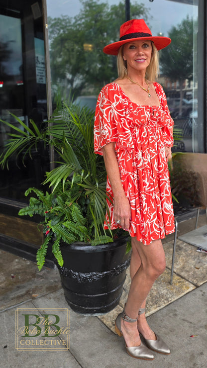 Red floral dress