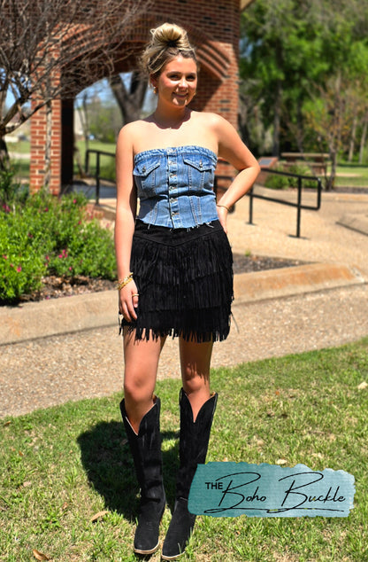 Washed Denim Corset Tube Top Sweet Sleeveless Top