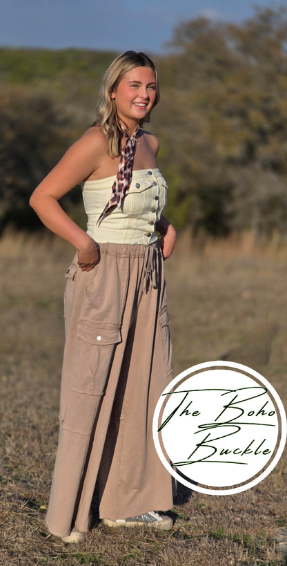 IP5495 Mineral Washed Wide Leg Cargo Pants