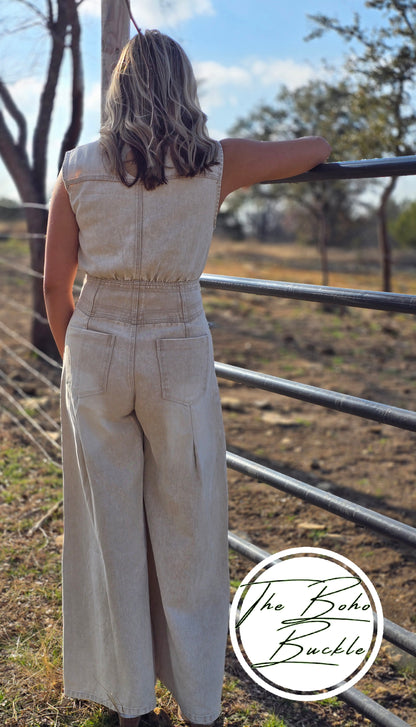 WIDE LEGS WASHED DENIM SLEEVELESS JUMPER