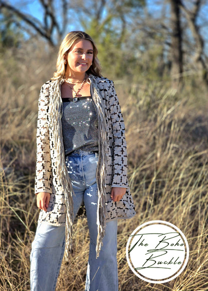 Leather Fringe Ivory Jacket