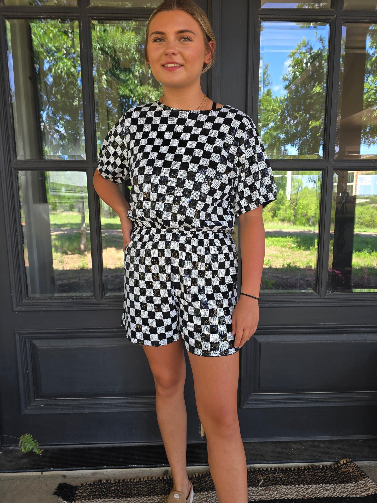 Sequin Checkered Shorts