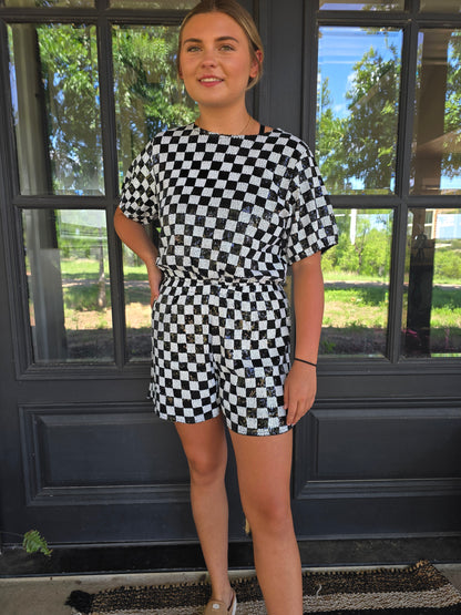 Sequin Checkered Shorts