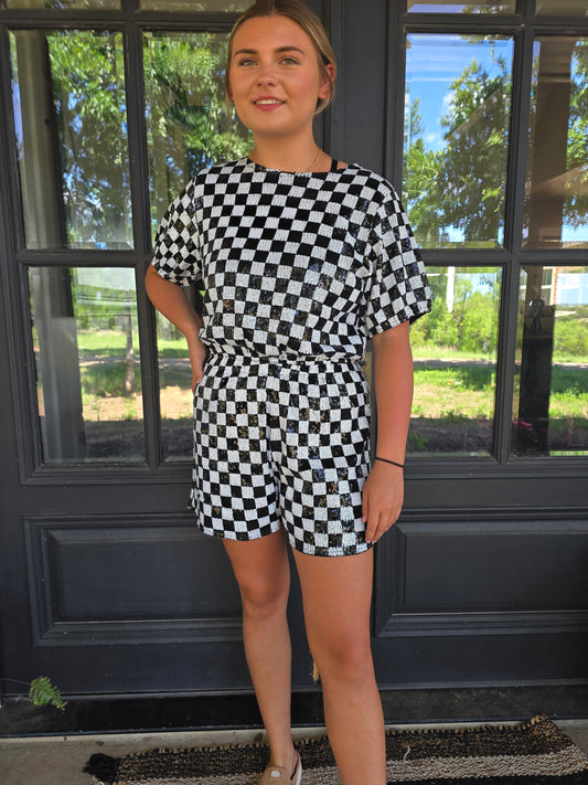 Sequin Checkered Shorts
