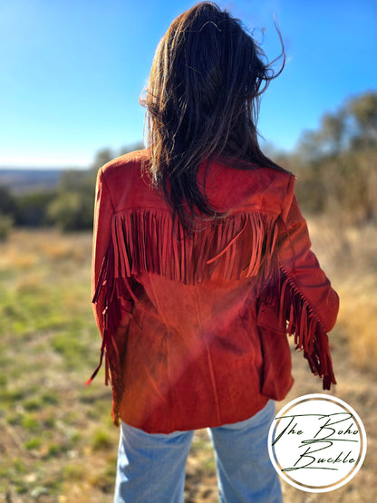 Western Fringe Suede Oversize Jacket