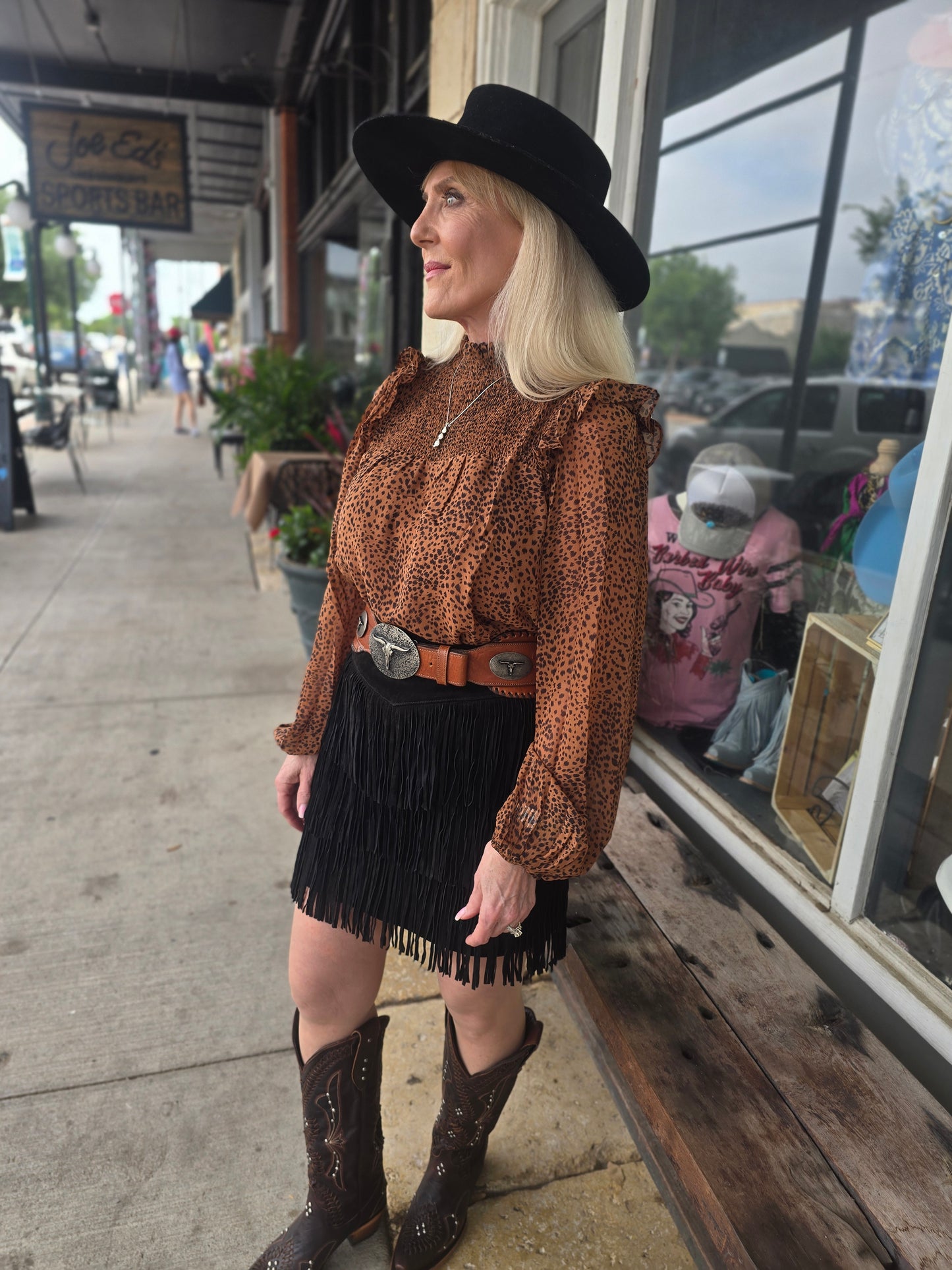 Smocked mock neck top