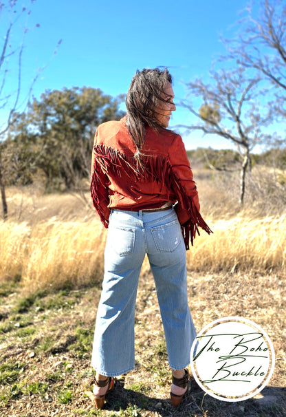 Western Fringe Suede Oversize Jacket