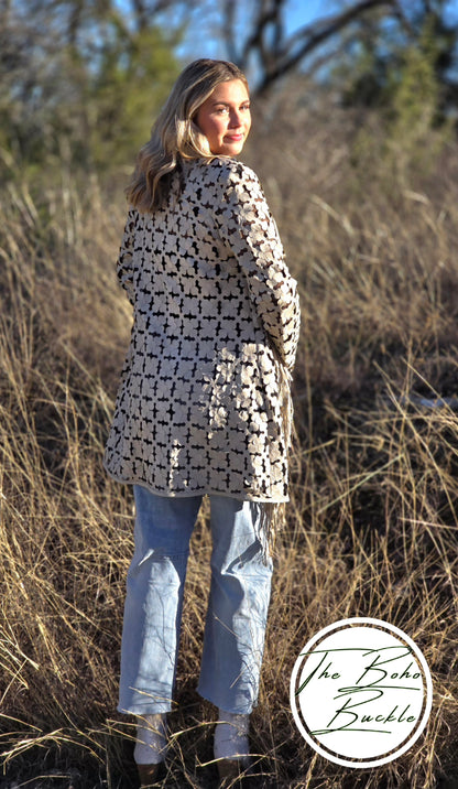 Leather Fringe Ivory Jacket