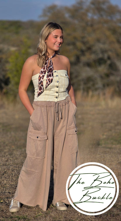IP5495 Mineral Washed Wide Leg Cargo Pants