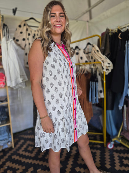White button-down collared sundress