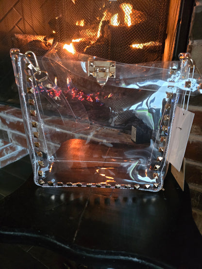Large Gold Studded Clear Purse