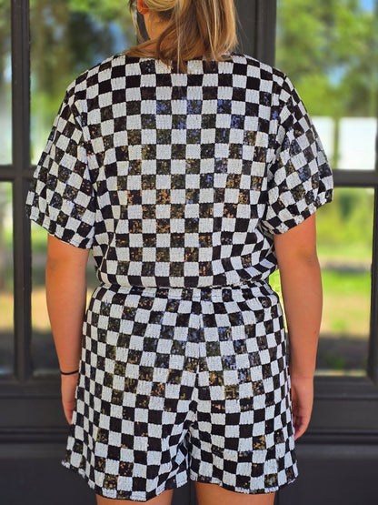 Sequin Checkered Top