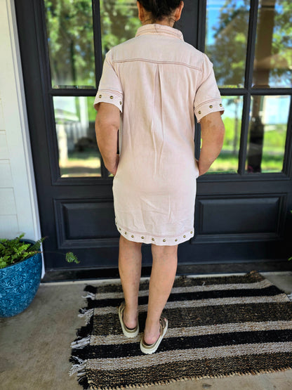 Dusty Pink Studded Denim Mini Dress