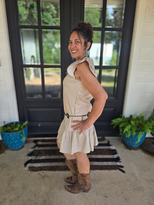 Ruffle Sleeve Leather Dress
