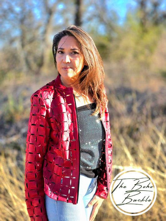 Red Leather and Mesh Jacket