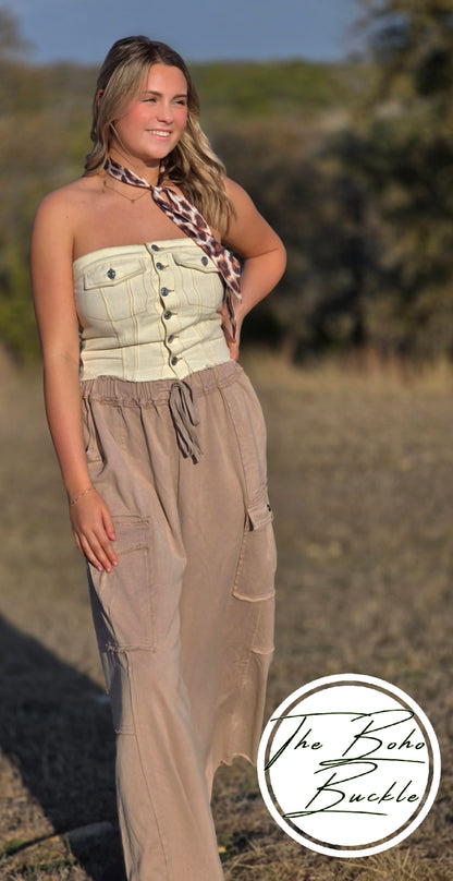 IP5495 Mineral Washed Wide Leg Cargo Pants