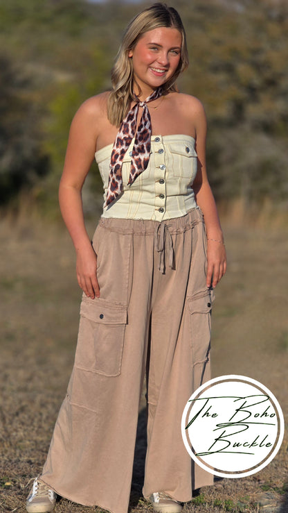 IP5495 Mineral Washed Wide Leg Cargo Pants