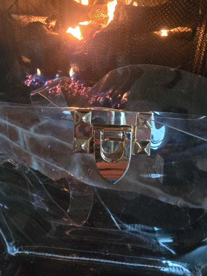 Large Gold Studded Clear Purse