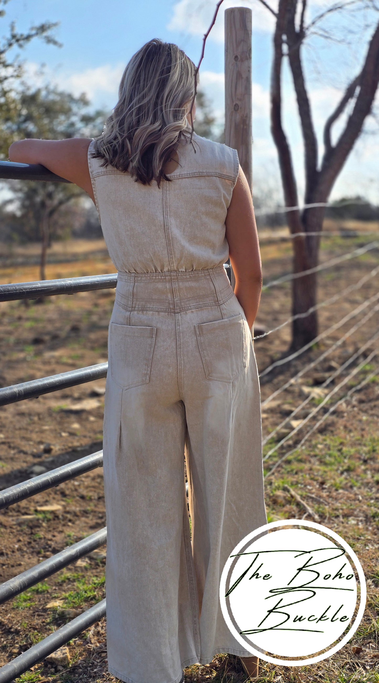WIDE LEGS WASHED DENIM SLEEVELESS JUMPER