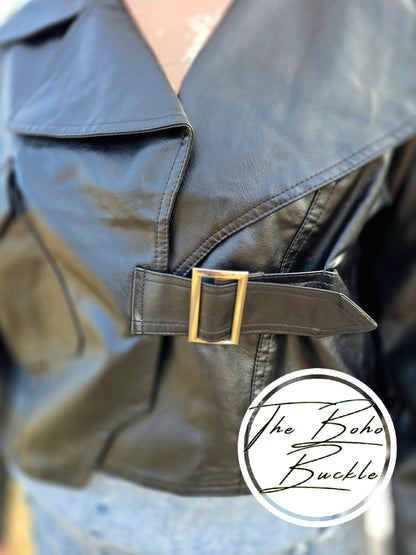 Notch collar biker club faux leather jacket in black
