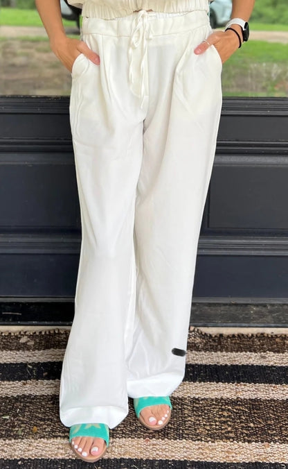 Contrast waistband wide leg pants