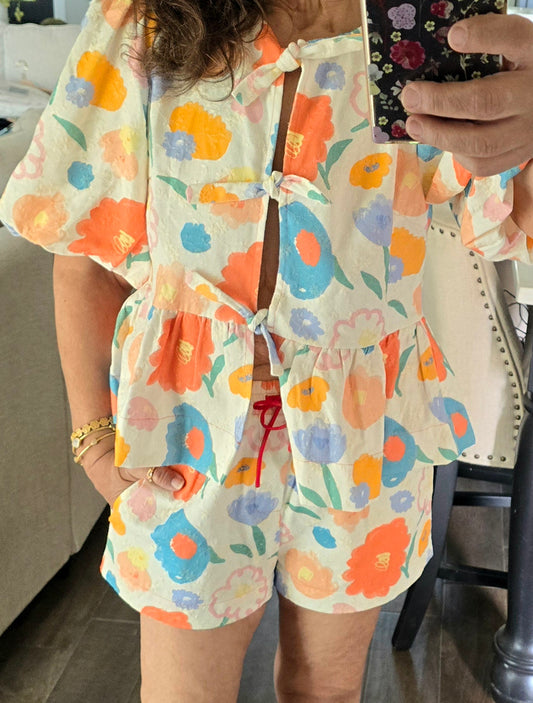 Denim Springs Floral Shorts