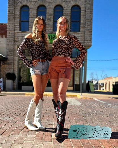 Off-Shoulder Leopard-Print Sexy Mesh Top